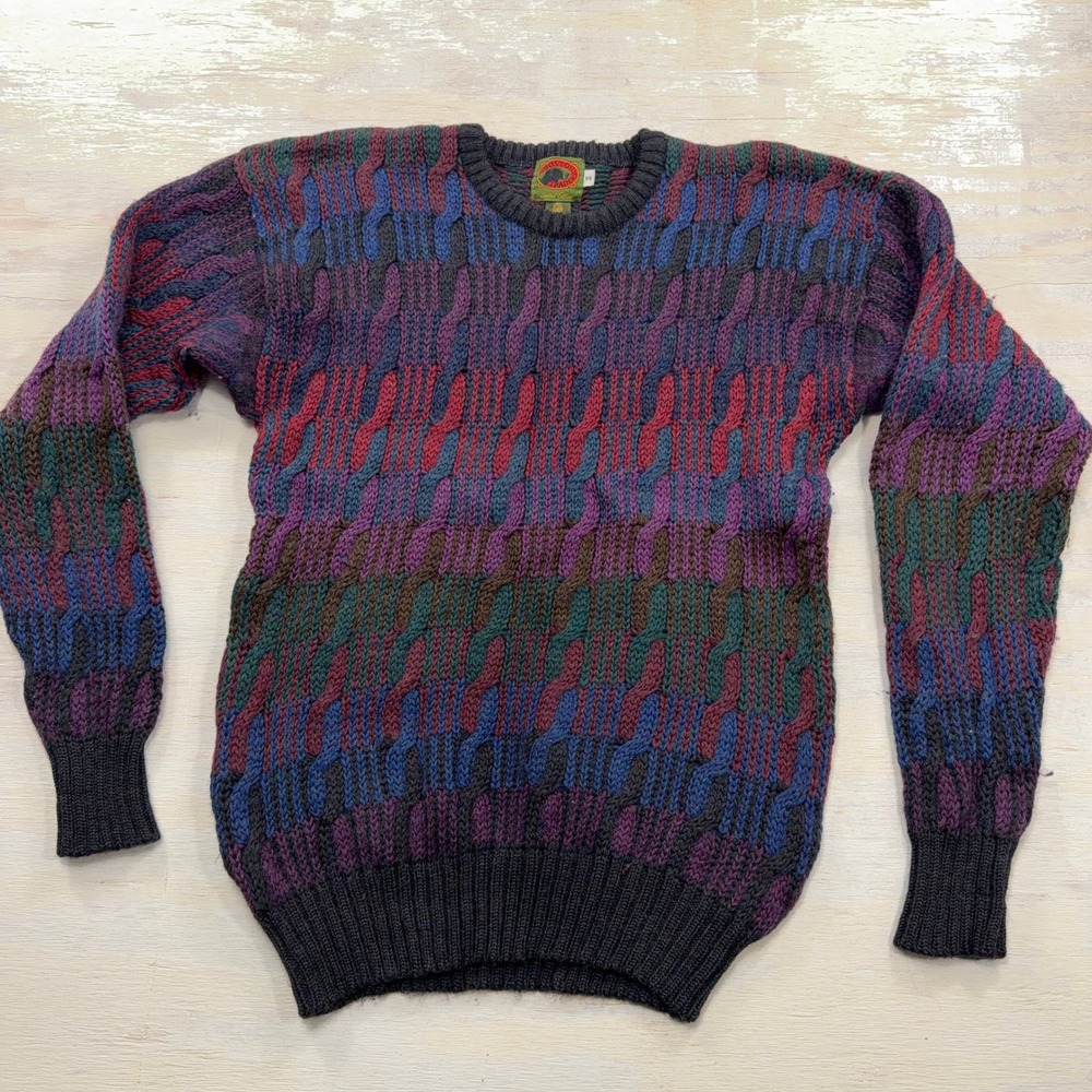Boston Traders Sweater Limited Edition Medium Pure Wool Cable Knit Multi Mens